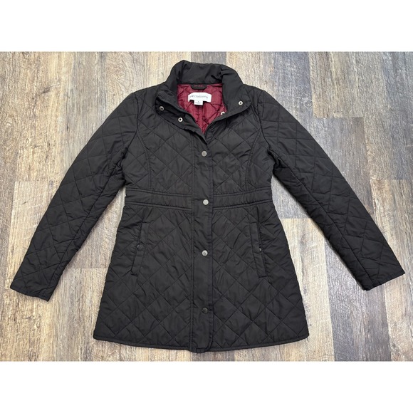 Liz Claiborne Jackets & Blazers - Liz Claiborne Black Quilted Barn Jacket Coat Women Small Burgundy Lining RN93677